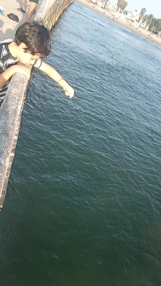 Niño pescando en muelle